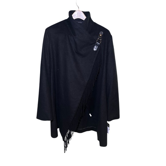New! Ralph Lauren Fringe Buckle Wrap Black Coat Plus Size 14 - Picture 12 of 14